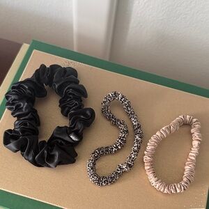 Slip Silk Scrunchie Set BLACK BEIGE LEOPARD